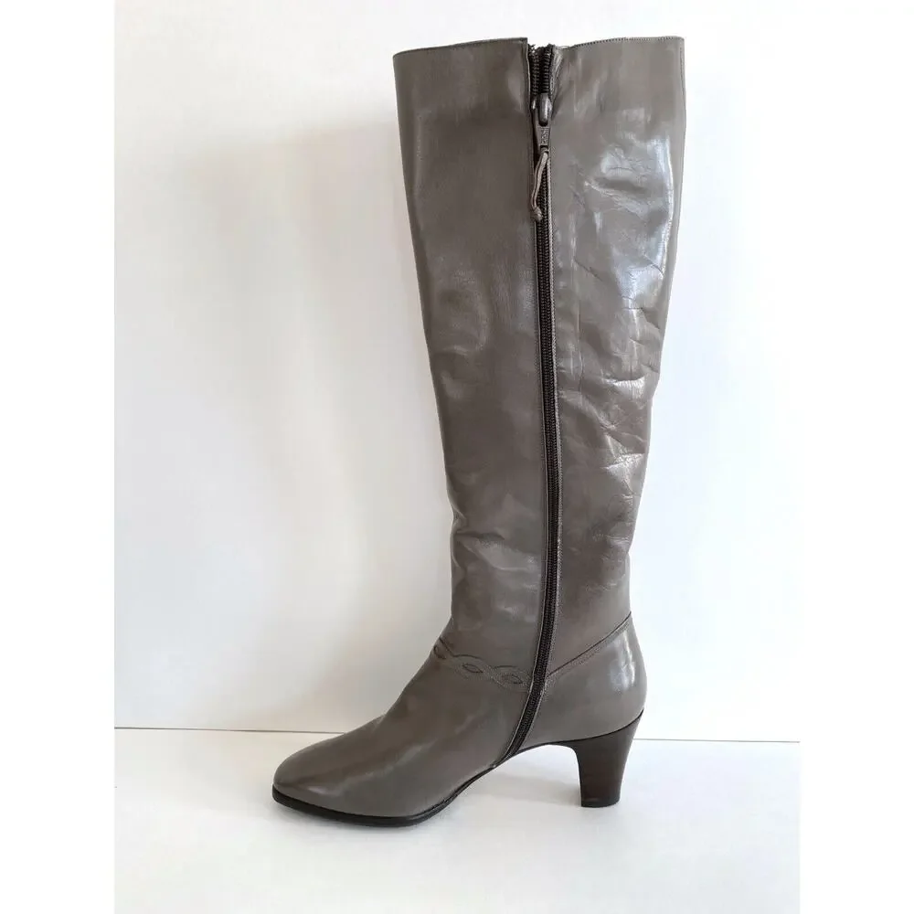 Vintage Salvatore Ferragamo Gray Leather Tall Zip Up Knee-High Boots Size 5 1/2 - Picture 2 of 7